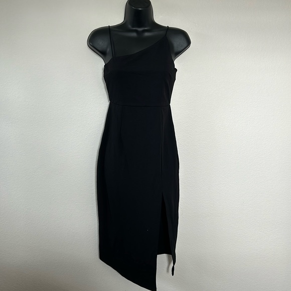 Princess Polly Black Aero Asymmetric Side Slit Midi Dress - Picture 4 of 11